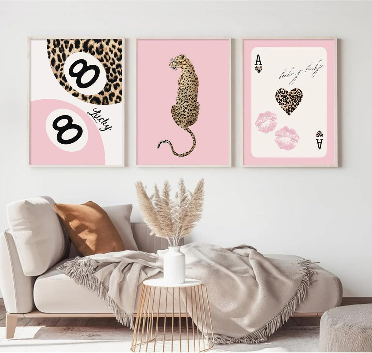 Cheetah Trendy Wall Art Preppy Leopard Canvas Print Cheetah Room Wall Decor 8 Ball Poster Y2k Pink Coquette Luxury Print Lucky Aesthetic Fashion Pictures for Bedroom 12x16x3 Inch Unframed