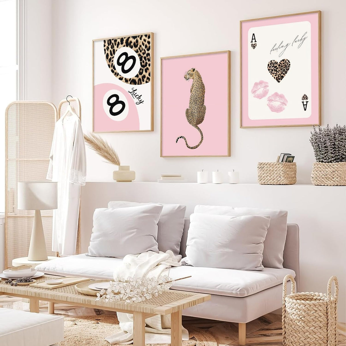 Cheetah Trendy Wall Art Preppy Leopard Canvas Print Cheetah Room Wall Decor 8 Ball Poster Y2k Pink Coquette Luxury Print Lucky Aesthetic Fashion Pictures for Bedroom 12x16x3 Inch Unframed