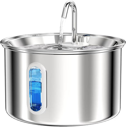 Stainless Steel Cat Water Fountain, Corded 3L/101oz Pet Water Fountain, Dog Waterer with Quiet Pump and 4-Layer Filtration for Cats and Dogs