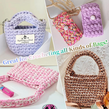 2 Skein Metallic T-Shirt Yarn, 2 x 100g(2 x 36yd) Polyester Knitting Fabric Ribbon Yarn, Chunky Crochet Tape for Crocheting Bags, Baskets, Home Decor, DIY Crafts (Light Pink)
