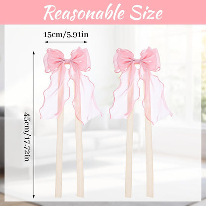 2 PCS Pink Curtains Tiebacks Bow Tie Backs for Curtains French Lace Ribbon Curtain Tiebacks Elegant Curtain Ties for Drapes for Home Office Bedroom Living Room Wedding Party Decoration