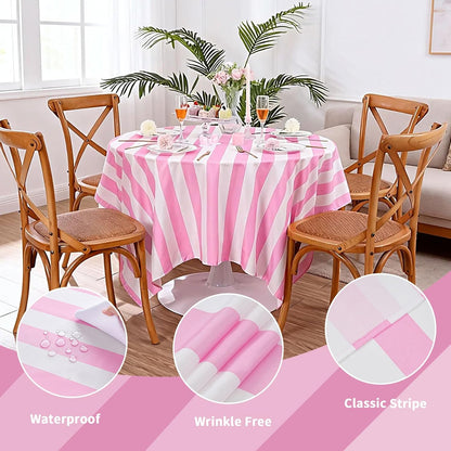 Pink and White Striped Tablecloth Valentines Day Table Cloth - 57 x 120 Inch Waterproof Tablecloth Rectangle Polyester Table Cover for Birthday Wedding Bridal Shower Banquet Valentine Party Decoration