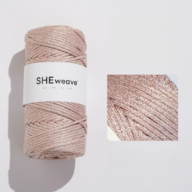 3mm Polyster Cord Macrame Cord, 109 Yards PremiunSparkle Polyster Rope, 100% Polypropylene Crochet Bag Cord Gift for Knitter (Drak Mauve Sparkle) (Peach Pink Sparkle, 3mm Starlight Line)