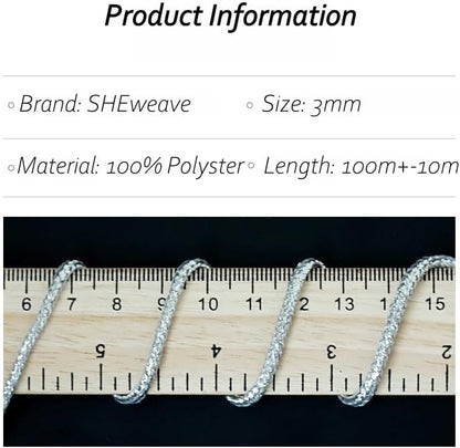 3mm Polyster Cord Macrame Cord, 109 Yards PremiunSparkle Polyster Rope, 100% Polypropylene Crochet Bag Cord Gift for Knitter (Drak Mauve Sparkle) (Peach Pink Sparkle, 3mm Starlight Line)