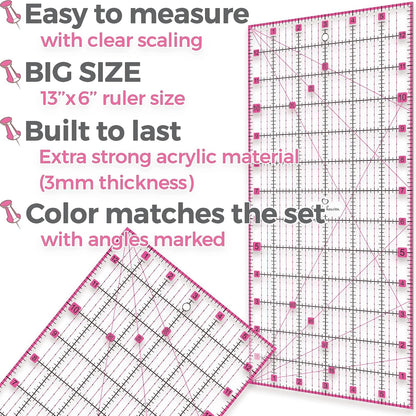 Rotary Cutter Set pink - Quilting Kit incl. 45mm Fabric Cutter, 5 Replacement Blades, A3 Cutting Mat, Acrylic Ruler and Craft Clips - Ideal for Crafting, Sewing, Patchworking, Crochet & Knitting y