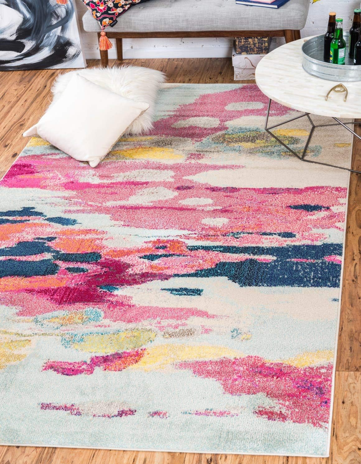 Estrella Collection Light Colors, Abstract, Modern, Vibrant Area Rug (3' 3 x 5' 3 Rectangular, Pink/Ivory)