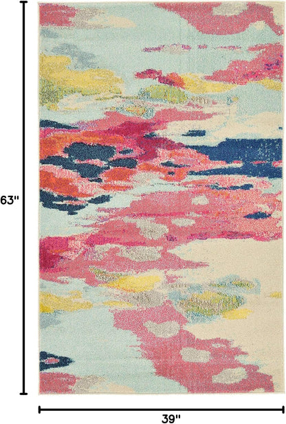 Estrella Collection Light Colors, Abstract, Modern, Vibrant Area Rug (3' 3 x 5' 3 Rectangular, Pink/Ivory)