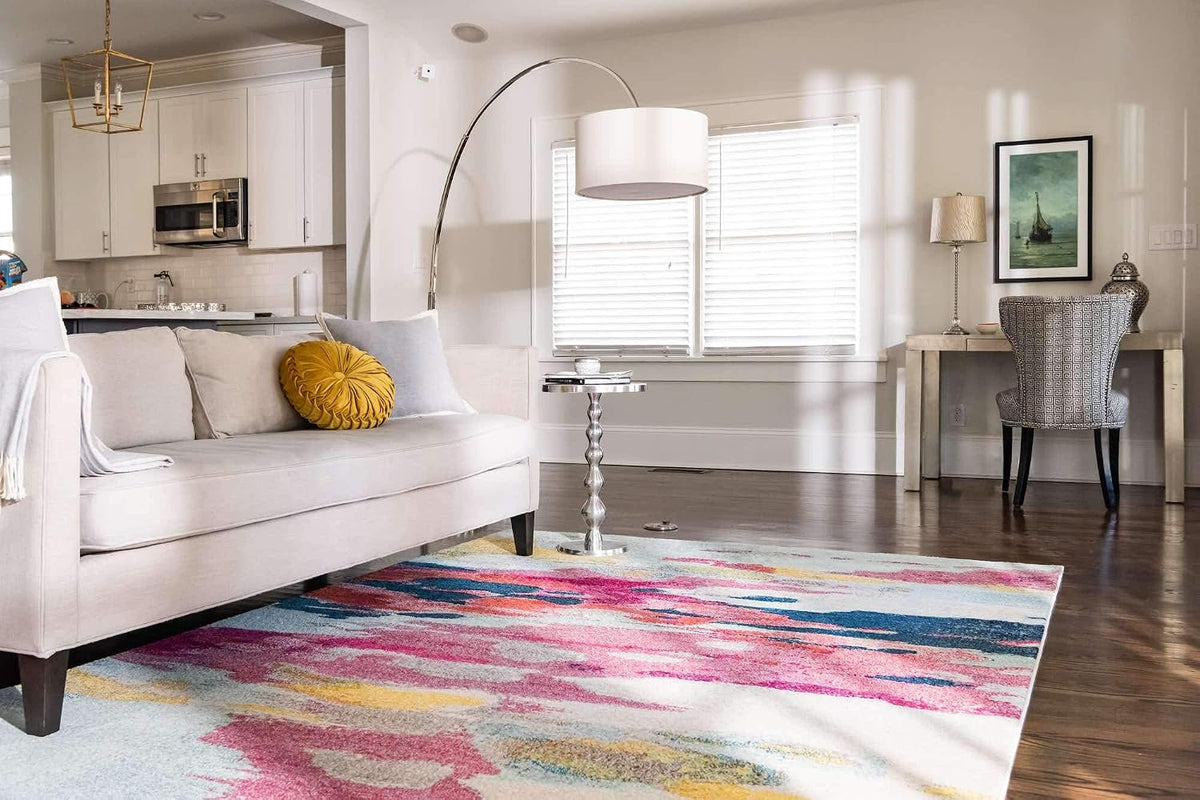 Estrella Collection Light Colors, Abstract, Modern, Vibrant Area Rug (3' 3 x 5' 3 Rectangular, Pink/Ivory)