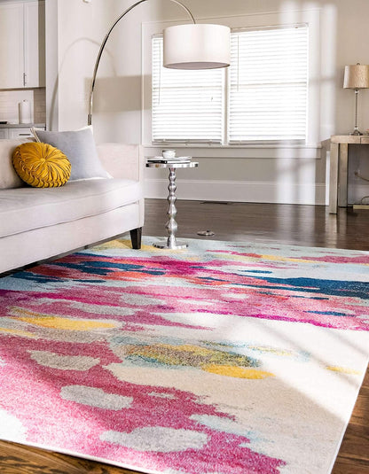 Estrella Collection Light Colors, Abstract, Modern, Vibrant Area Rug (3' 3 x 5' 3 Rectangular, Pink/Ivory)