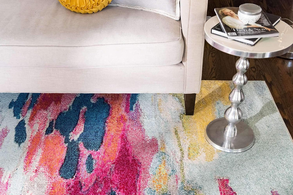 Estrella Collection Light Colors, Abstract, Modern, Vibrant Area Rug (3' 3 x 5' 3 Rectangular, Pink/Ivory)