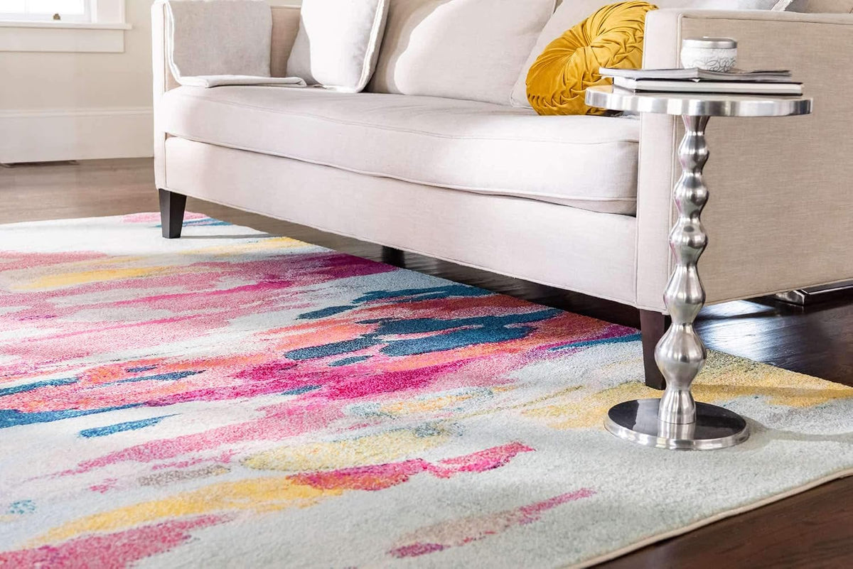 Estrella Collection Light Colors, Abstract, Modern, Vibrant Area Rug (3' 3 x 5' 3 Rectangular, Pink/Ivory)