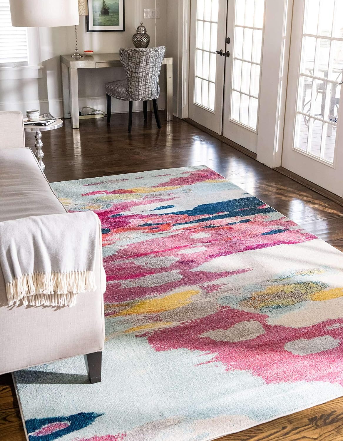Estrella Collection Light Colors, Abstract, Modern, Vibrant Area Rug (3' 3 x 5' 3 Rectangular, Pink/Ivory)