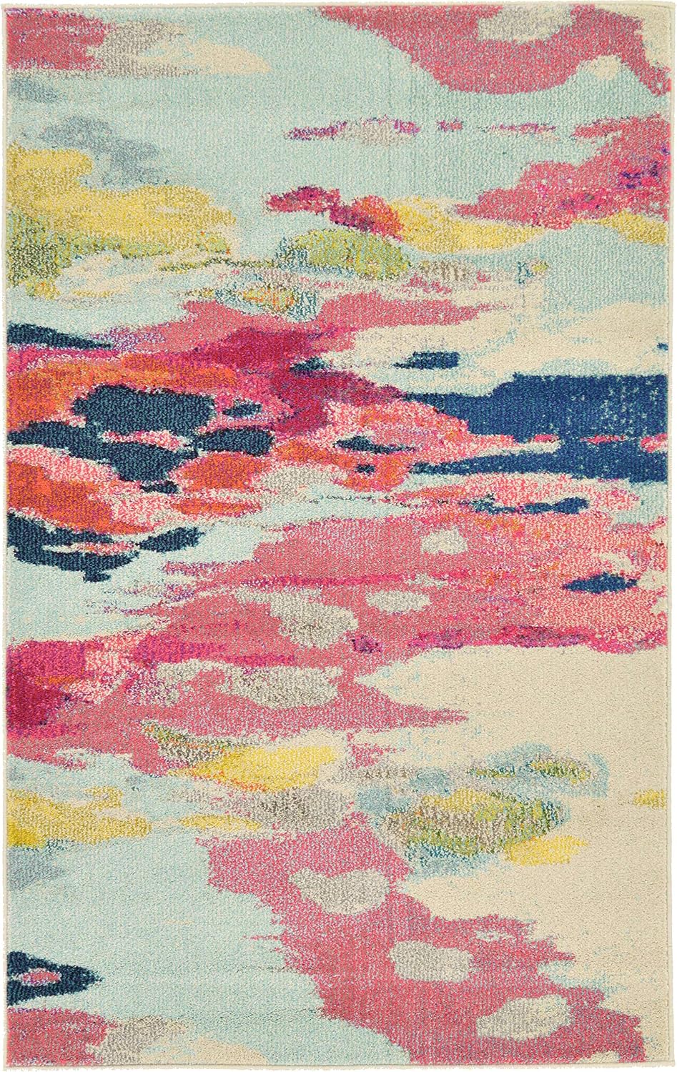 Estrella Collection Light Colors, Abstract, Modern, Vibrant Area Rug (3' 3 x 5' 3 Rectangular, Pink/Ivory)