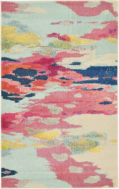 Estrella Collection Light Colors, Abstract, Modern, Vibrant Area Rug (3' 3 x 5' 3 Rectangular, Pink/Ivory)