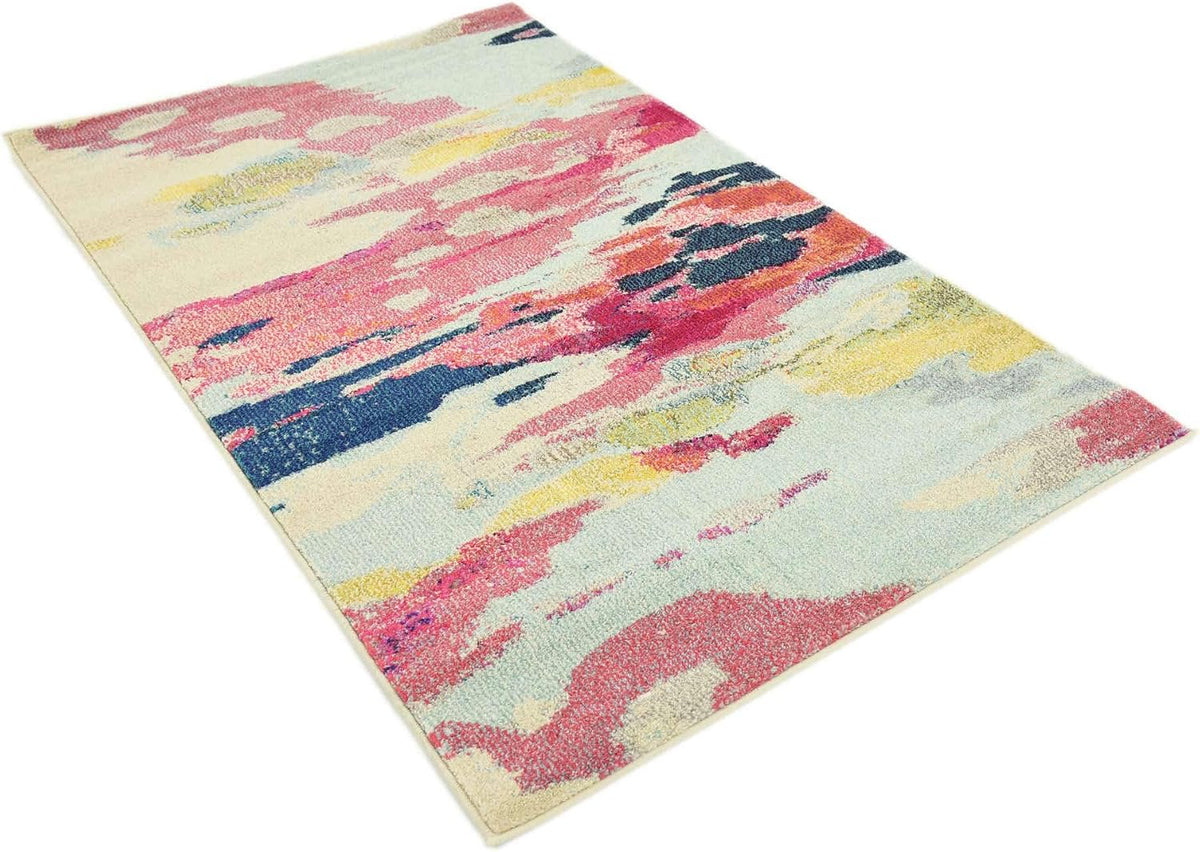 Estrella Collection Light Colors, Abstract, Modern, Vibrant Area Rug (3' 3 x 5' 3 Rectangular, Pink/Ivory)