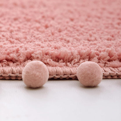Oval Rug for Bathroom, Cute Boho Bath Mat with Pom, Dusty Pink