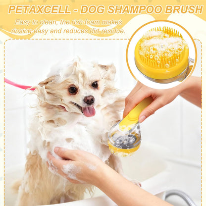 Pet Bath Brush, Dog Shampoo Brush New 2 in 1 Grooming Massage Scrubber Bubble Maker with Ring Built-in Shampoo Dispenser(Fine Bristled,Pink), for Long Short Hair Cats Shower