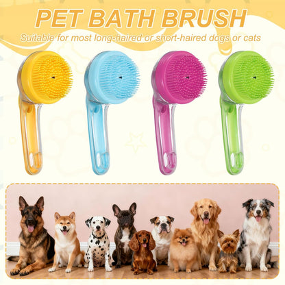 Pet Bath Brush, Dog Shampoo Brush New 2 in 1 Grooming Massage Scrubber Bubble Maker with Ring Built-in Shampoo Dispenser(Fine Bristled,Pink), for Long Short Hair Cats Shower