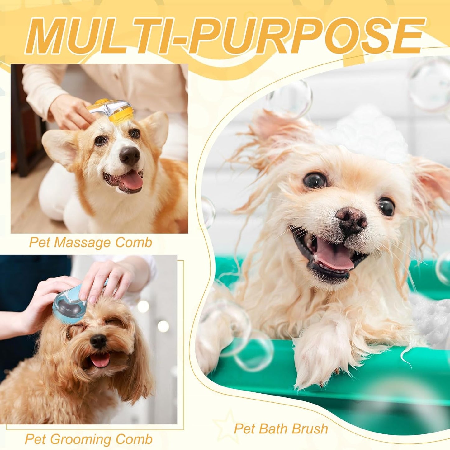 Pet Bath Brush, Dog Shampoo Brush New 2 in 1 Grooming Massage Scrubber Bubble Maker with Ring Built-in Shampoo Dispenser(Fine Bristled,Pink), for Long Short Hair Cats Shower