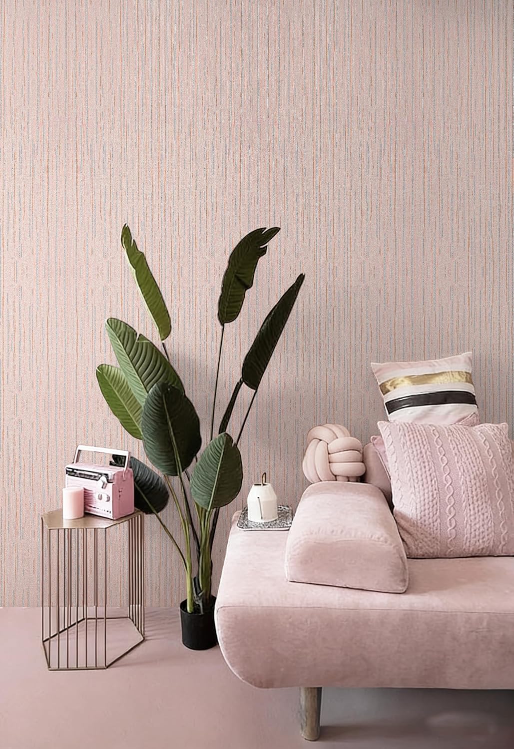 Pink Peel and Stick Wallpaper, Vintage Self-Adhesive Removable Grasscloth Wallpaper Teal Green Vinyl Textured Contact Paper for Room Walls Cabinets Furniture Drawers Desk 17.3" x 118"