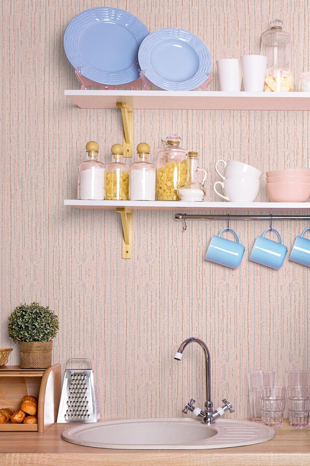 Pink Peel and Stick Wallpaper, Vintage Self-Adhesive Removable Grasscloth Wallpaper Teal Green Vinyl Textured Contact Paper for Room Walls Cabinets Furniture Drawers Desk 17.3" x 118"