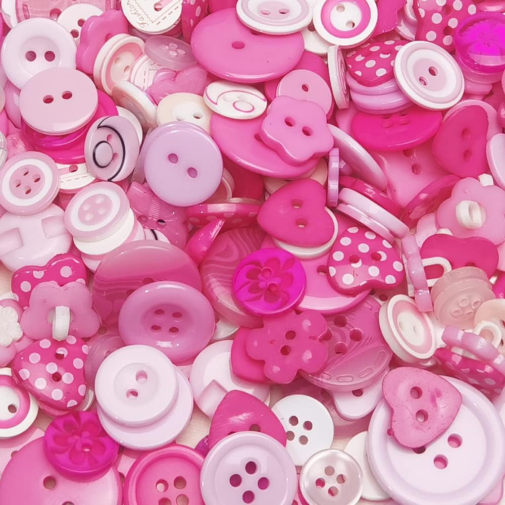 Random 100pcs Pink & Hot-Pink Mix Lots Plastic Buttons Small DIY Sewing Craft Accessory