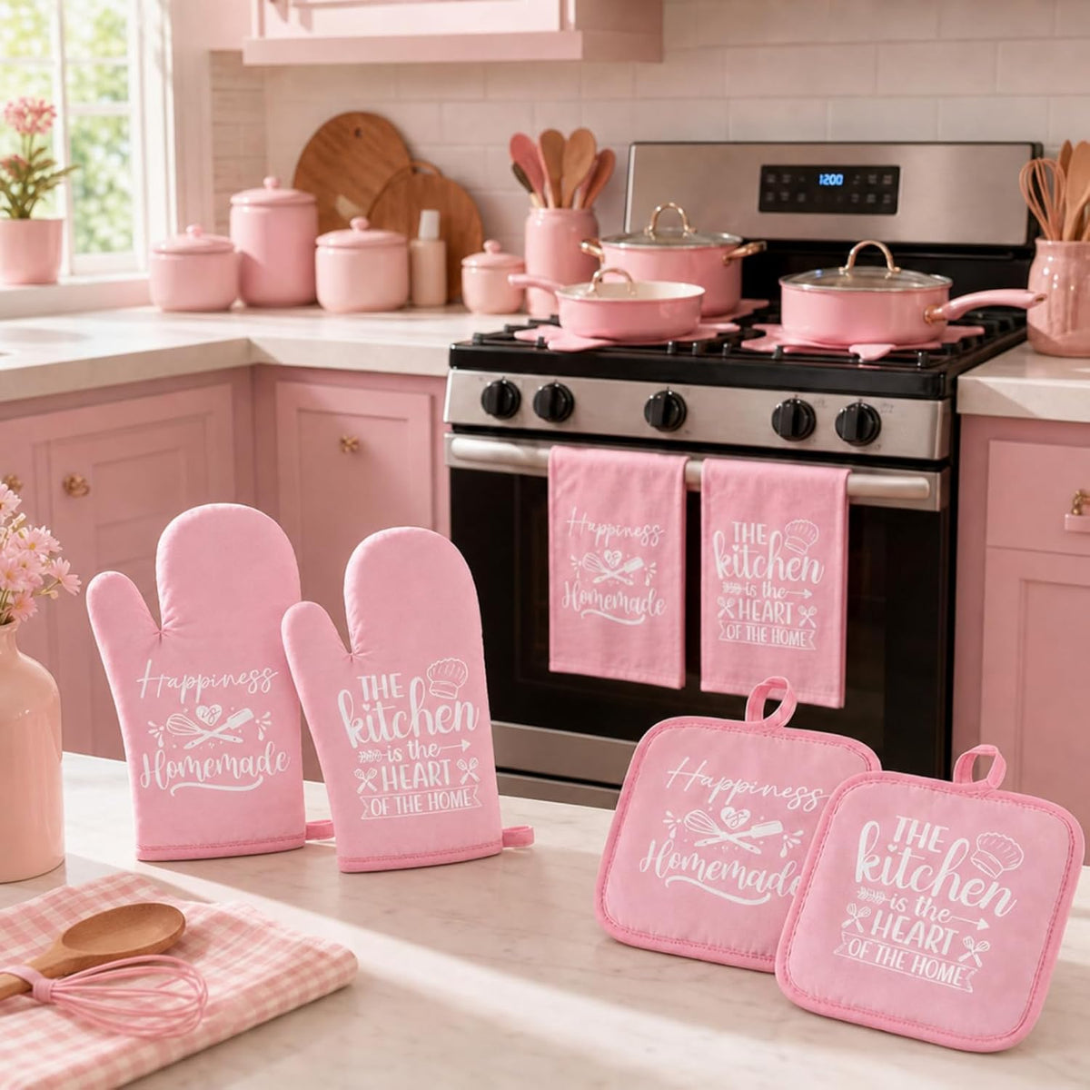 6 Pcs Pink Kitchen Decor Accessories Set