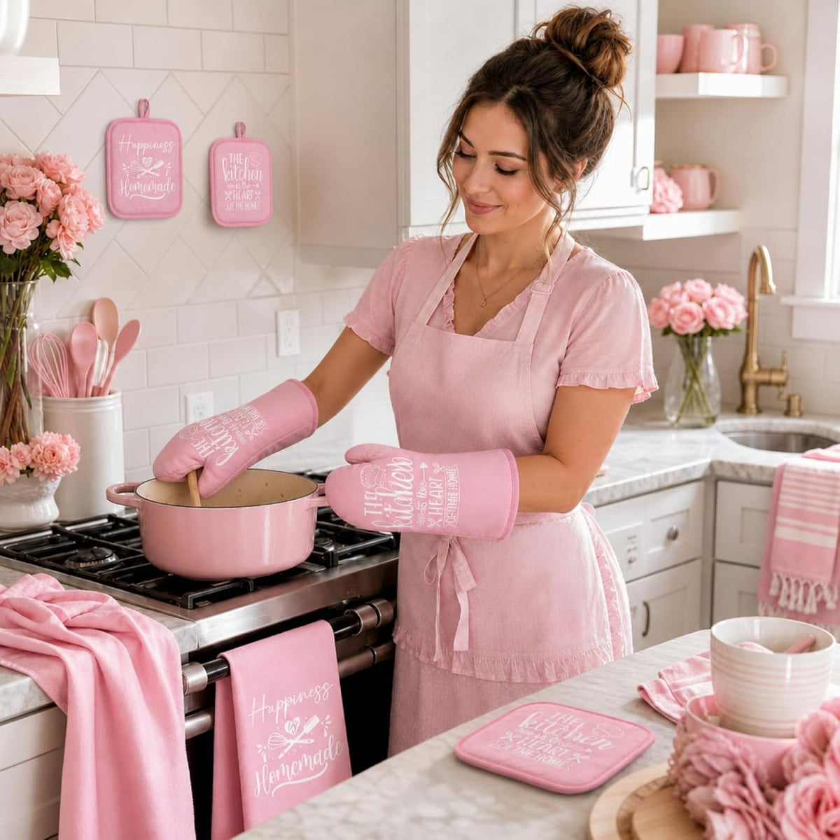 6 Pcs Pink Kitchen Decor Accessories Set