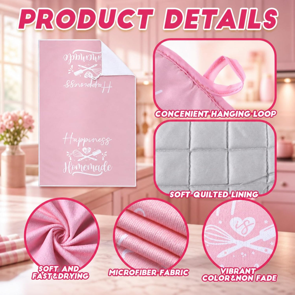6 Pcs Pink Kitchen Decor Accessories Set