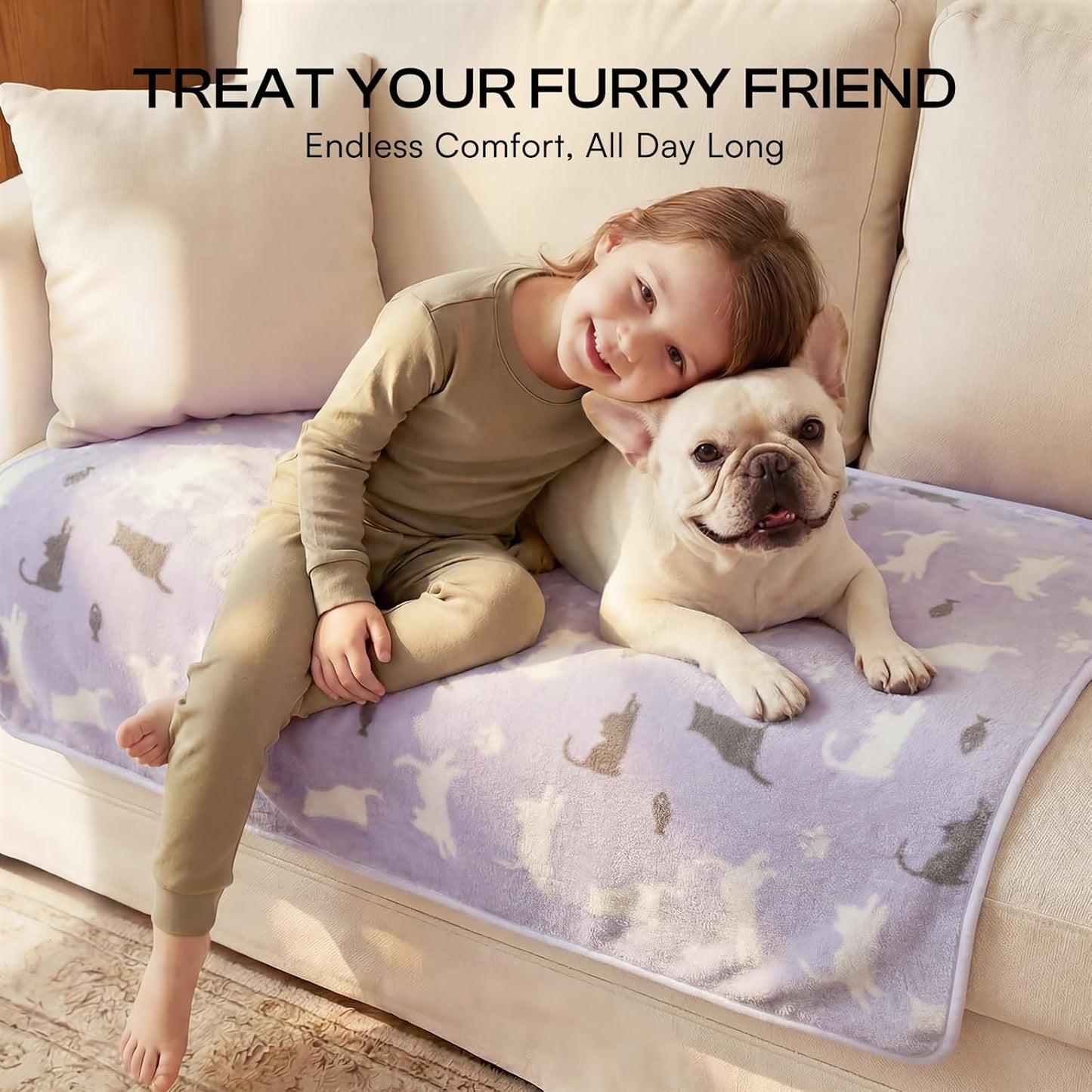 Luciphia 3 Pack Cat Blankets, Soft Fluffy Fleece Blanket with Cute Cat Print, Cozy Small Pet Throw Blanket for Cat Bed Carrier Couch Travel, Machine Washable, Purple/Grey/Khaki,23x16
