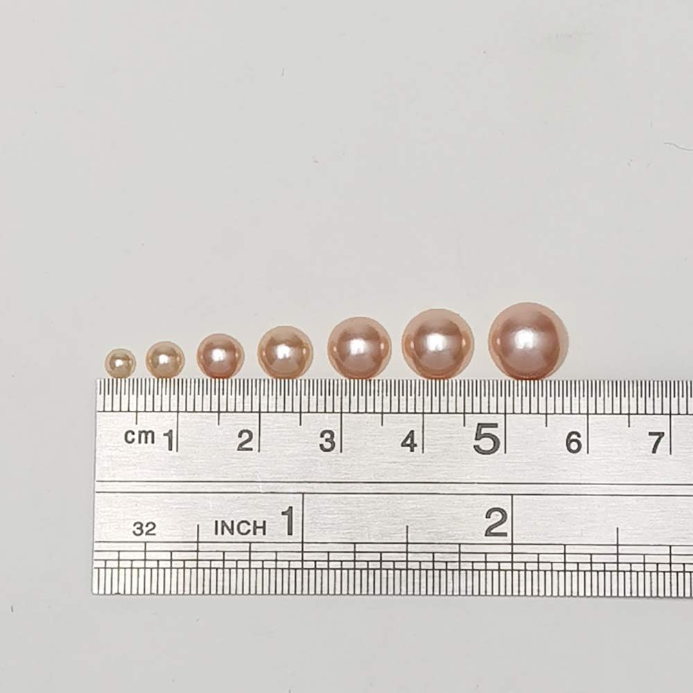 Around 1900pcs Peach Assorted 7 Sizes Half Pearl Bead Flat Back Gem Scrapbook Craft DIY Loose Beads + Plastic Box (Peach)
