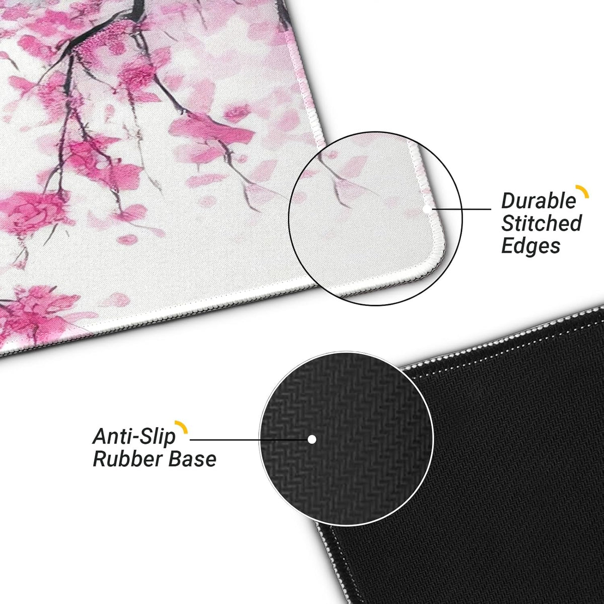 Gaming Mouse Pad, Large 31.5 x 11.8 inches Mousepad, Long Keyboard Pad, Cute Mouse Mat for Computer with Stitched Edges and Non-Slip Base (Pink Cherry Blossoms)