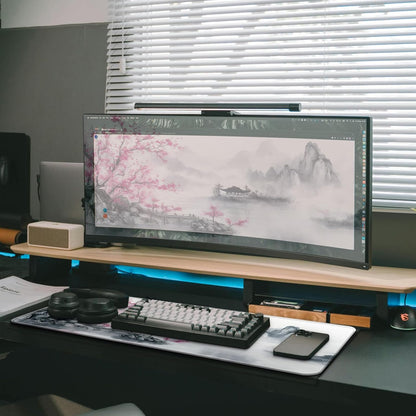 Gaming Mouse Pad, Large 31.5 x 11.8 inches Mousepad, Long Keyboard Pad, Cute Mouse Mat for Computer with Stitched Edges and Non-Slip Base (Pink Cherry Blossoms)