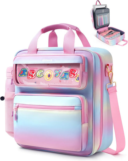 Zipper Binder 3 Ring with Ita Window, 3 Inch Binder with Zipper D-Ring Fits 14 in Laptop, 3-in-1 Shoulder/Backpack/Handle 600 Sheets Capacity for School & Office – Pink Blue