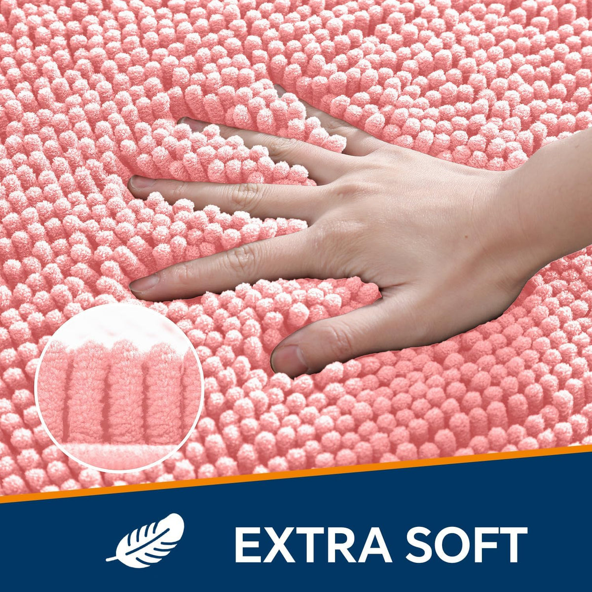 Chenille Bathroom Rug 17"x24" Pink, Non-Slip Plush Bath Mat