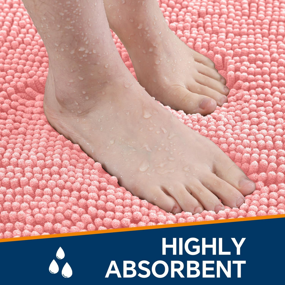 Chenille Bathroom Rug 17"x24" Pink, Non-Slip Plush Bath Mat