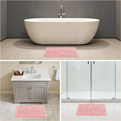 Chenille Bathroom Rug 17"x24" Pink, Non-Slip Plush Bath Mat