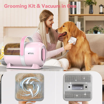 6-in-1 Dog Grooming Kit, Pet Grooming Vacuum for Shedding, Dog Hair Vacuum with Clipper Nail Trimmer Grinder, Pet Brush Groomer at Home, Low Noise Cats Hair Remover, 1.5L Dust Cup, Pink