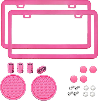 Pink License Plate Frame 2 Packs Aluminum Metal License Plate Holder for Car Universal Fit for Women