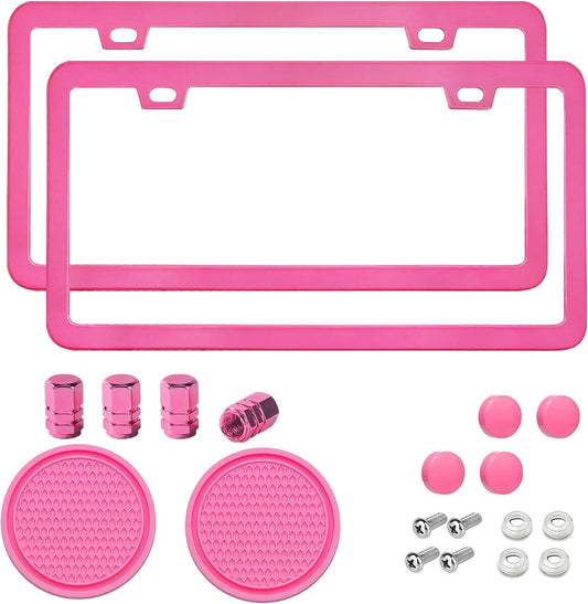 Pink License Plate Frame 2 Packs Aluminum Metal License Plate Holder for Car Universal Fit for Women