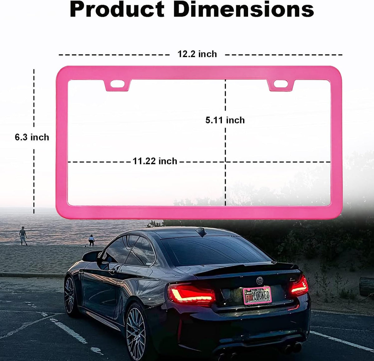 Pink License Plate Frame 2 Packs Aluminum Metal License Plate Holder for Car Universal Fit for Women