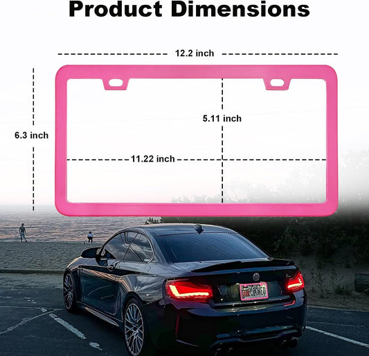 Pink License Plate Frame 2 Packs Aluminum Metal License Plate Holder for Car Universal Fit for Women