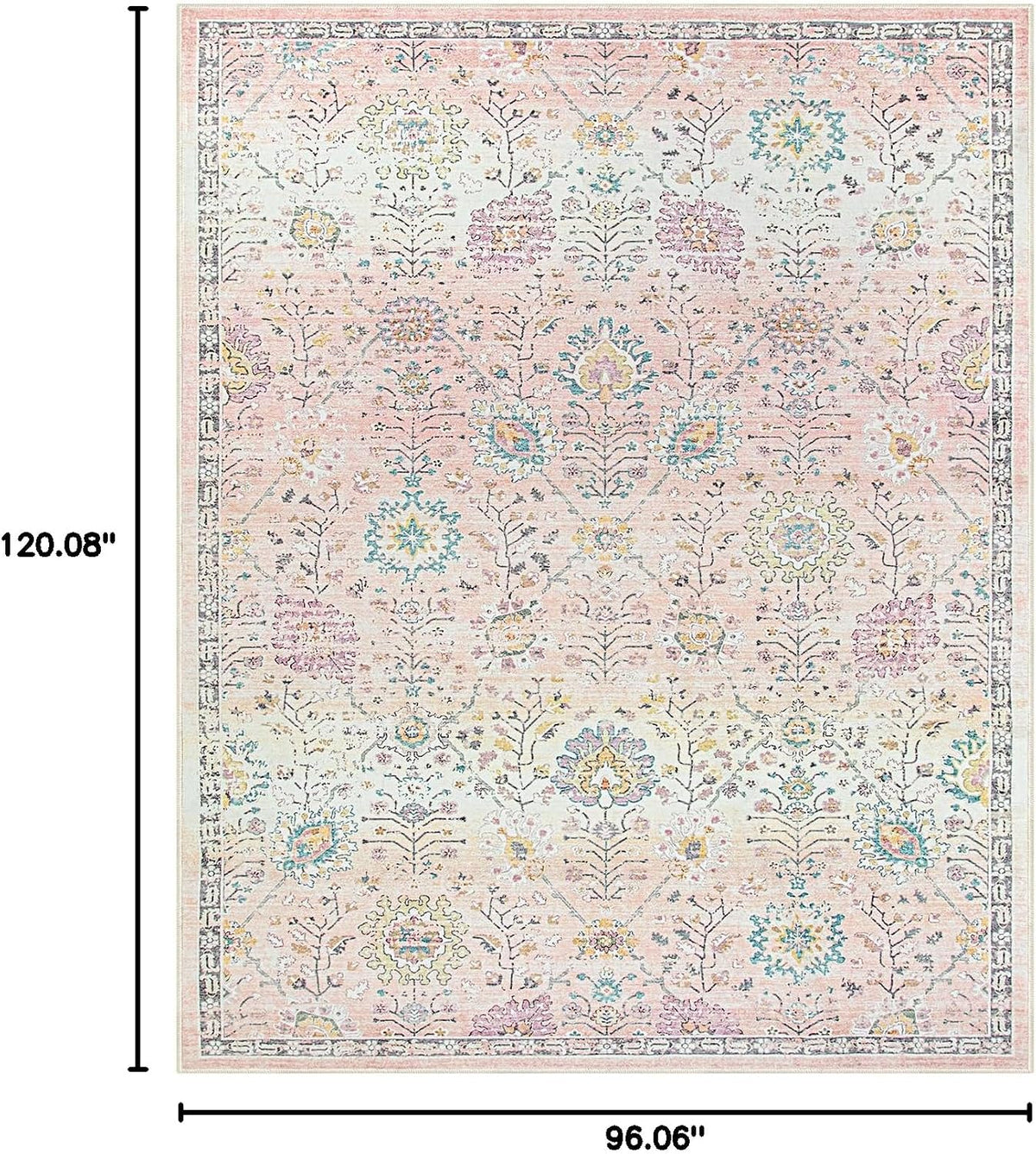 Girls Bedroom Pink Rug 8x10, Soft Washable Floral Classroom Rug, Large Non Slip Blush Carpet for Dorm Room, Playroom and Classroom Decor