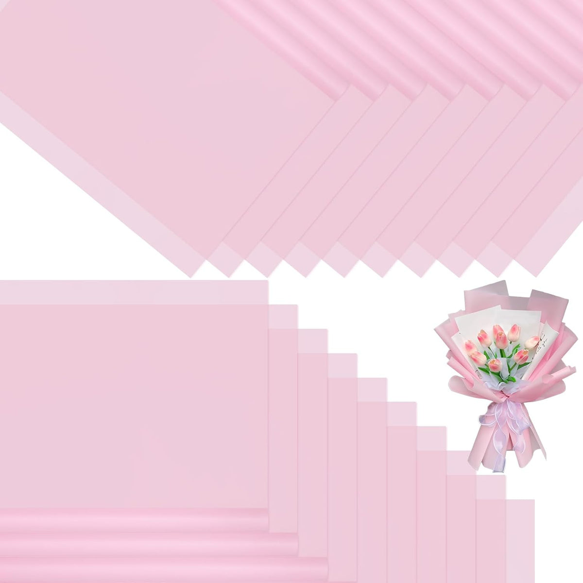 20 Sheets Flower Bouquet Wrapping Paper Pure Pink
