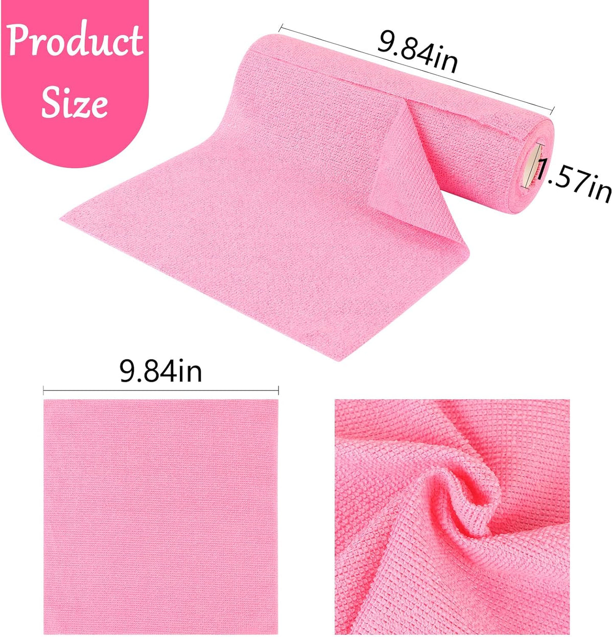 Microfiber Cleaning Cloth Roll, Tear-Away Reusable Towels, 10" x 10" Dish Cloth, 20 Sheets Washable, Lint-Free Microfiber Cloth for Kitchen, Home, Shop, Cleaning Supplies (Pink)