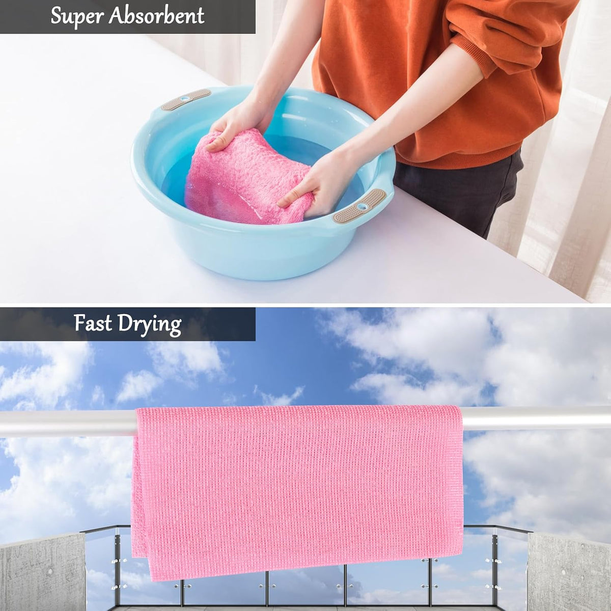 Microfiber Cleaning Cloth Roll, Tear-Away Reusable Towels, 10" x 10" Dish Cloth, 20 Sheets Washable, Lint-Free Microfiber Cloth for Kitchen, Home, Shop, Cleaning Supplies (Pink)