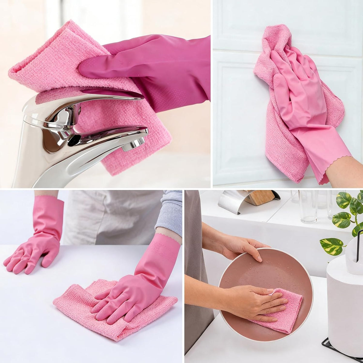Microfiber Cleaning Cloth Roll, Tear-Away Reusable Towels, 10" x 10" Dish Cloth, 20 Sheets Washable, Lint-Free Microfiber Cloth for Kitchen, Home, Shop, Cleaning Supplies (Pink)