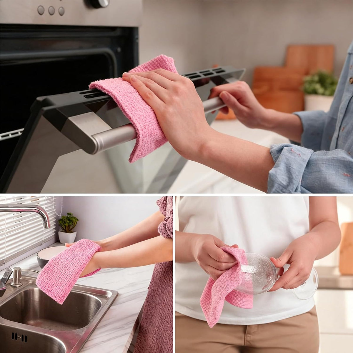 Microfiber Cleaning Cloth Roll, Tear-Away Reusable Towels, 10" x 10" Dish Cloth, 20 Sheets Washable, Lint-Free Microfiber Cloth for Kitchen, Home, Shop, Cleaning Supplies (Pink)