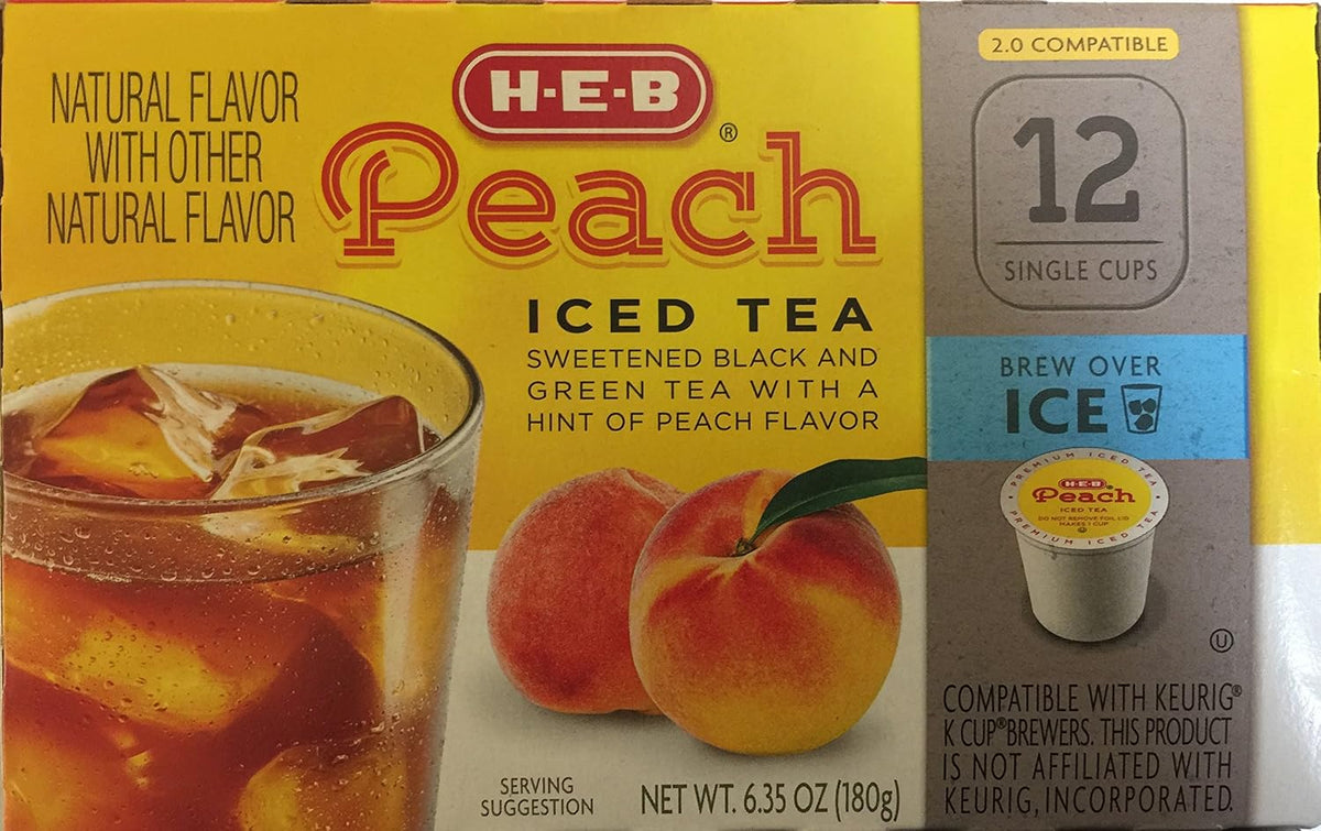H.E.B Peach Iced Tea 12 Single Cups Compatible with Keurig K-cup Brewers