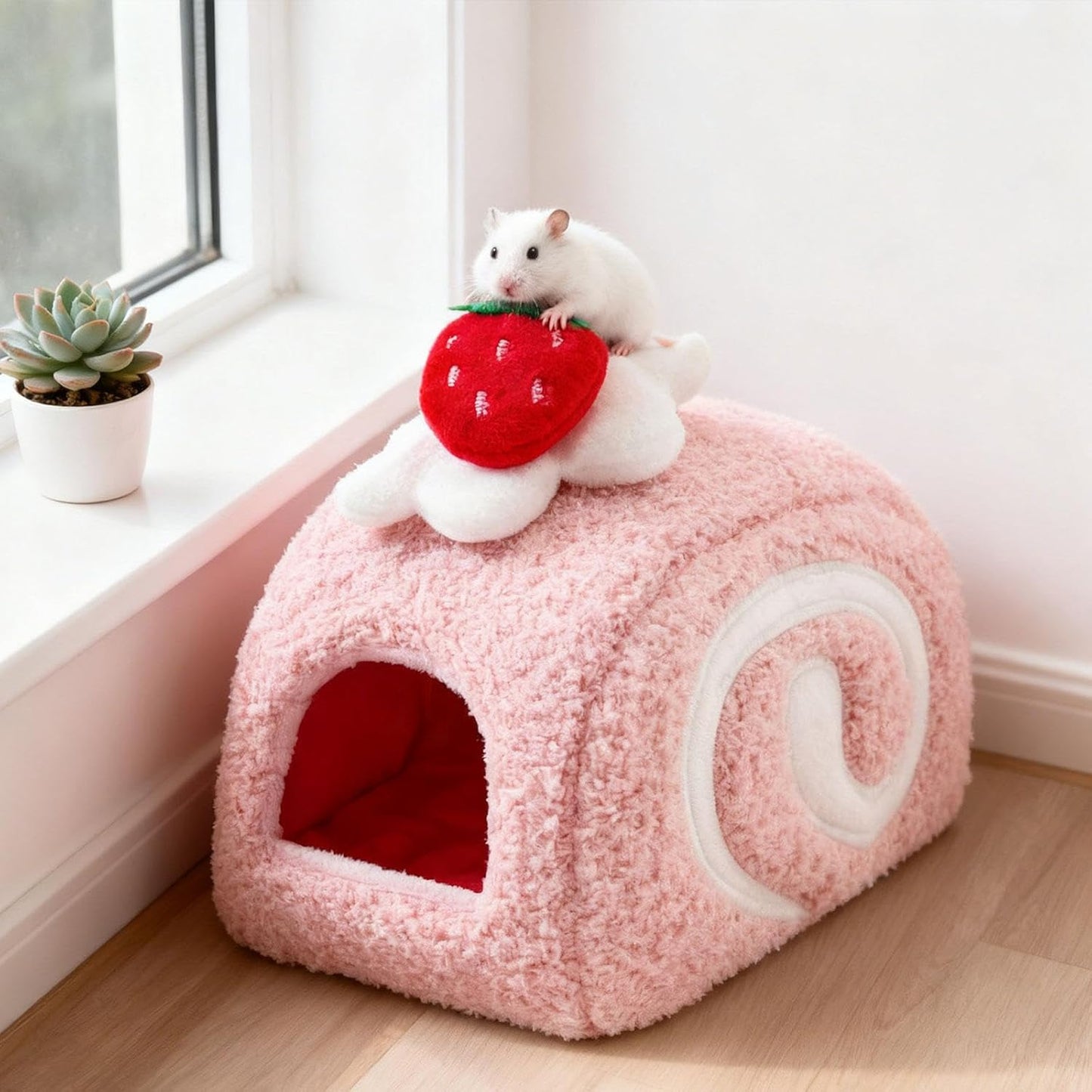 Hamster Bed, Guinea Pig Cave Bed, Soft Winter Comfortable Hamster Sleeping Nest Habitat for Ferret Chinchilla Small Pets, Pink